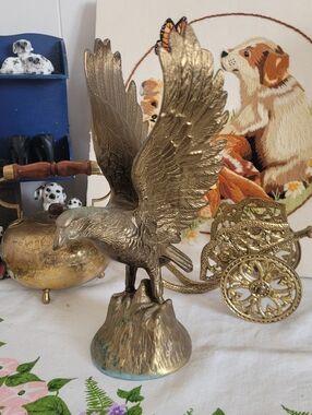 Vintage Brass Eagle Figurine Statue - Winged Bird Decor Large